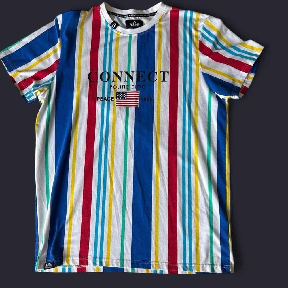 R.S.1NE Men’s Size L Graphic Striped T-Shirt Multicolor CONNECT Flag Print